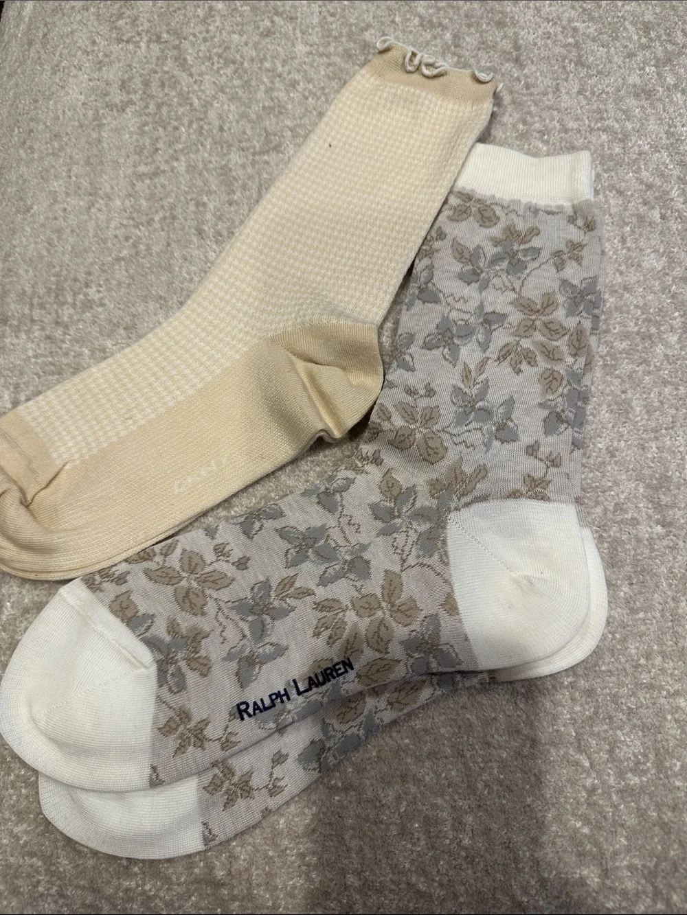 Ralph Lauren Beige and Cream Floral Crew Socks - Pair